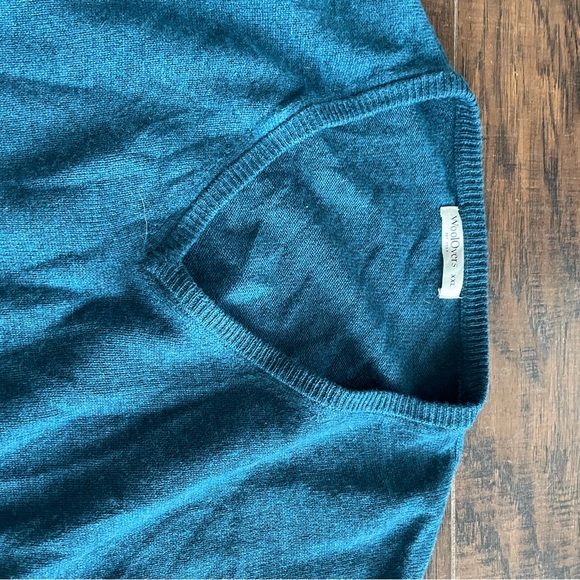 WOOLOVERS Men's Size XXL teal Knit Merino Cashmere Blend V-Neck Pullover Sweater - Picture 2 of 4